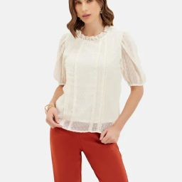 Kazo Off White Self Design Top-image-72
