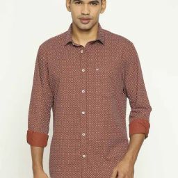 Basics Red Cotton Slim Fit Printed Shirt-image-35