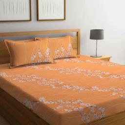 Klotthe Orange 400 TC Cotton Double Bedsheet with 2 Pillow Covers-picture-32