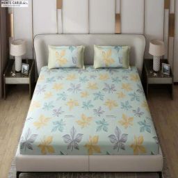 Monte Carlo Essence Blue Polyester 130 TC King Bedsheet with 2 Pillow Covers-image-69