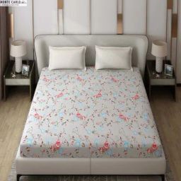 Monte Carlo Edmond Grey Polyester 130 TC Queen Bedsheet with 2 Pillow Covers-image-62