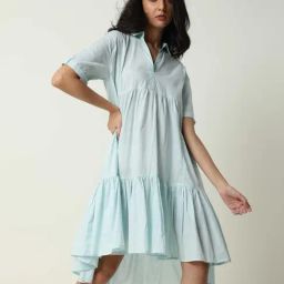 RAREISM Aqua Cotton Solid Shirt Dress-picture-7