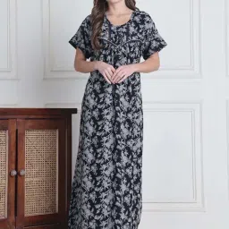 Secret Wish Black Regular Fit Floral Print Nighty-image-85