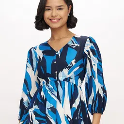 DressBerry Women Abstract Print Gathered or Pleated Puff Sleeve Crepe Top-image-25