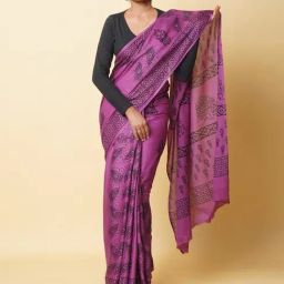 Unnati Silks Purple Cotton Printed Saree With Unstitched Blouse-picture-37