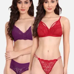 FIMS: Fashion is my Style Red & Purple Lace Work Lingerie Set - Pack Of 2-image-44