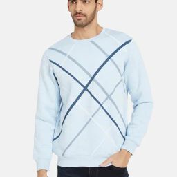 Octave Sky Blue Melange Regular Fit Printed Sweatshirt-picture-0