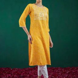Indo Era Yellow Embroidered Straight Kurta-image-23