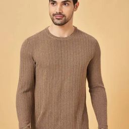 7 Alt By Pantaloons Brown Slim Fit Self Pattern T-Shirt-picture-9
