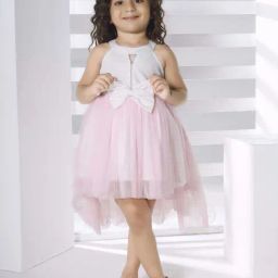 Peppermint Kids White & Pink Net Flared Fit 1 Dress-image-38