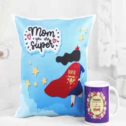 FNP Multicolor Ceramic Printed Super Mom Cushion & Mug Set Combo (325 ml)-14
