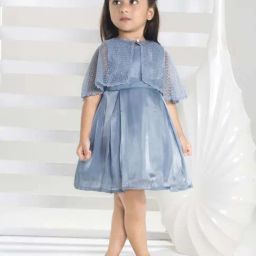 Peppermint Kids Teal Blue Polyester Flared Fit 1 Dress and 1 Jacket-picture-46