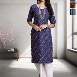 HERE&NOW Selection Of 3 Geometric Printed Round Neck Straight Kurtas-image-75