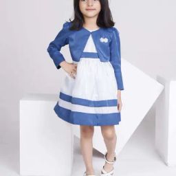 Peppermint Kids Teal Blue Polyester Flared Fit 1 Dress and 1 Top-picture-16