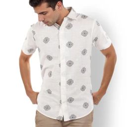 Celio* White Cotton Regular Fit Printed Shirts-image-11