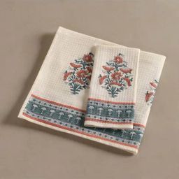 Peepul Tree Off-White & Teal Cotton 300 GSM Bath Towel-image-92