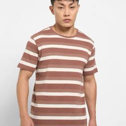 Sf Jeans By Pantaloons Brown Cotton Slim Fit Striped T-Shirt-picture-12