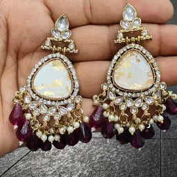 OPUS GEMS Artificial Stones Studded & Beaded Contemporary Drop Earrings-picture-32