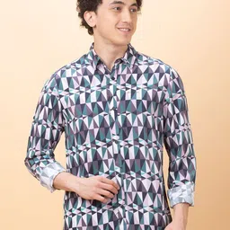 Being Human Men Classic Slim Fit Spread Collar Geometric Printed Cotton Casual Shirt-image-21
