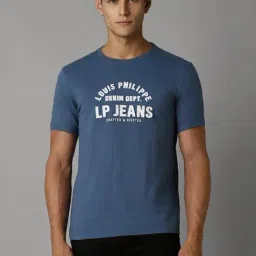 Louis Philippe Blue Cotton Slim Fit Printed T-Shirt-picture-20