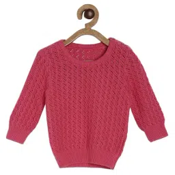 MINIKLUB Girls Pink Self Design Full Sleeves Sweater-image-99