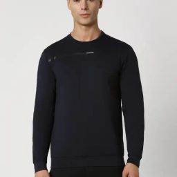 Van Heusen Navy Regular Fit Self Pattern Sweatshirt-10
