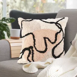 SASHAA WORLD Beige & Black Abstract Square Cushion Covers-22