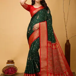 HERE&NOW Ethnic Motifs Zari Silk Cotton Kanjeevaram Saree-picture-47