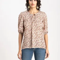 Moomaya Beige & Brown Printed Top-picture-30