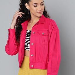 STREET 9 Women Pink Solid Denim Jacket-image-91