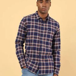 Wrangler Blue Cotton Regular Fit Checks Shirt-image-8