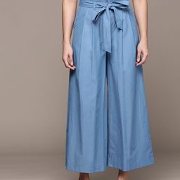 Label Ritu Kumar Women Relaxed Loose Fit Pleated Culottes Trousers With Tie Up Detail-image-101