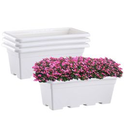 Kuber Industries 4Pcs White Rectangle Shaped Window Planters-37