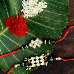 Karatcart Gold-Plated Kundan Rakhi with Roli Chawal & Greeting Card for Brother - Set of 2-image-78
