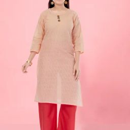Aarika Kids Girls Peach-Gajri Colour Cotton Embroidery Kurti Palazzo Set-image-7