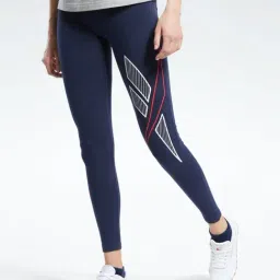 Reebok Navy Cotton Printed Sports Leggings-picture-1