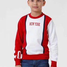 Kate & Oscar Kids White & Red Cotton Color Block Full Sleeves Sweatshirt-picture-0