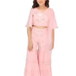 Cutecumber Kids Light Pink Embellished Choli, Sharara with Dupatta-image-66