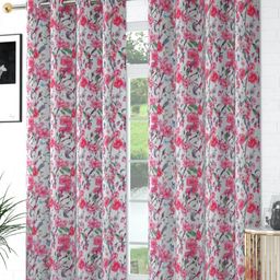 Aura White & Pink 2 Pieces Floral Printed Long Door Curtains-image-53