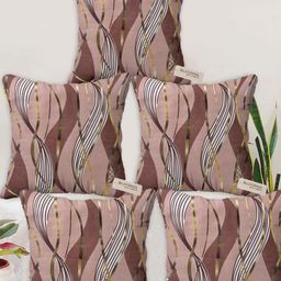 Blue Grass Peach & Grey Set Of 5 Floral Velvet Square Cushion Covers-image-91