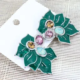 KRENOZ Silver Plated Rhinestone Studded Floral Studs Earrings-image-37