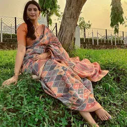 ETHNIC TODAY Geometric Printed Zari Ikat Saree-4