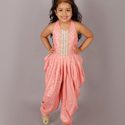 lil' drama Lil Drama Sleeveless Floral Foil Printed & Lace Embroidered Jumpsuit - Peach-picture-16
