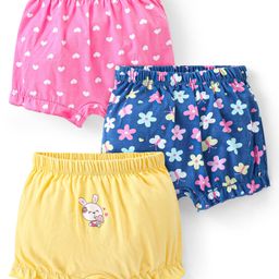 Babyhug 100% Cotton Above Knee Length Bloomers Floral Hearts & Bunny Print Pack of 3 - Multicolour-picture-29