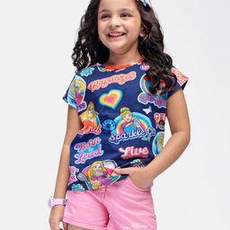 Babyhug Disney Single Jersey  Sleeveless T-Shirt & Shorts Set with Princess Graphics - Navy Blue & Pink-image-57