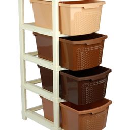 Kuber Industries Storage Drawer Rack  Plastic Modular Drawer Rack for office  Storage Rack for School  Storage Rack for Toys  Drawers Boxes Storage Rack for Home  4-Tier  Brown-image-16