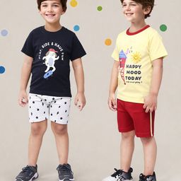 TOONYPORT Cotton Pack Of 2 Half Sleeves Happy Mood Today Text Printed Tees & Shorts - Multi Color-image-3