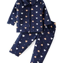 Babyhug Full Sleeves Collared Hearts Printed Winter Wear Co-Ord Set - Navy-image-50