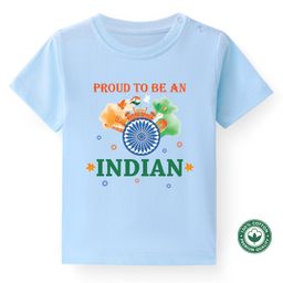 BLUSHES Independence Day Theme 100% Cotton Half Sleeves Proud To Be Indian Text Printed Tee - Powder Blue-image-2