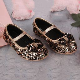 Boyz n Galz Sequenced Bow Applique Detailed Ballerinas - Rose Gold-image-23